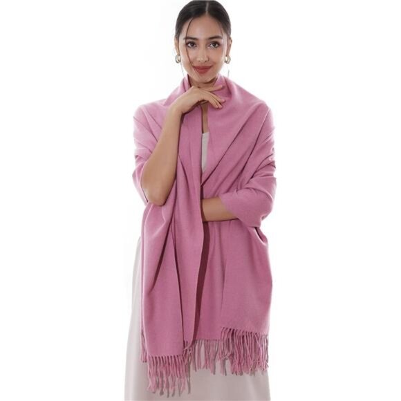 Women Pashmina Shawls Wraps Warm Soft Pink - Picture 3 of 6